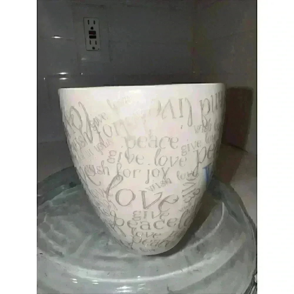 Starbucks Mug Wish Live Love Peace 2005 White Gray Grey Writing Blue Inside
